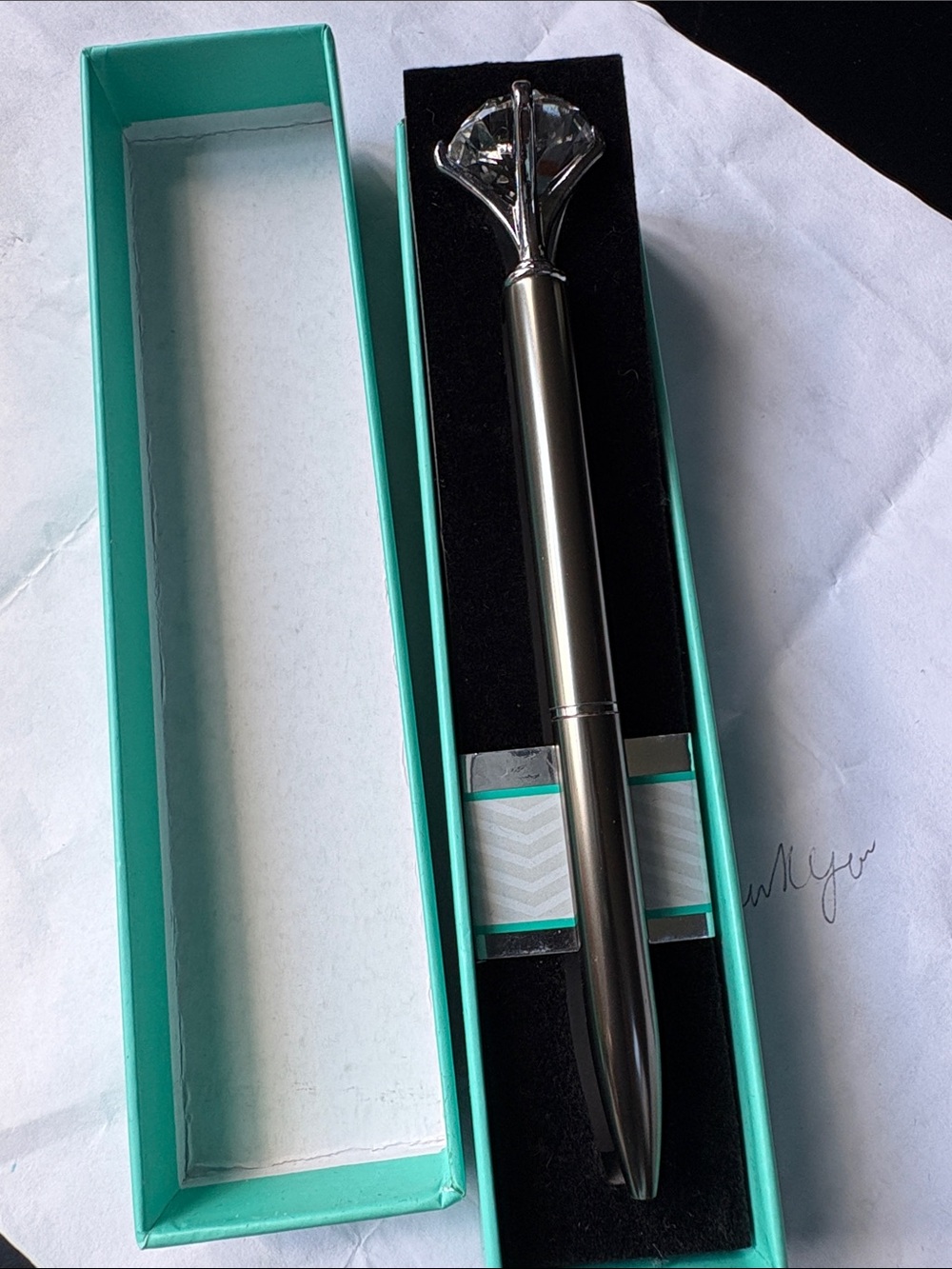 Teal Crystal Top Ballpoint Pen - Elegant Women's Accessory